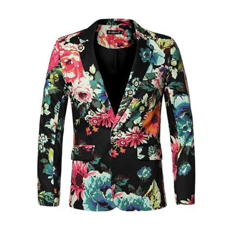 Unique Bargains Mens Slim Fit One Button Prom Floral Blazer