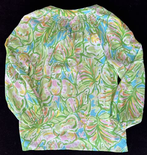 Lilly Pulitzer Womens Elsa Silk Long Sleeve Blouse Mu… Gem