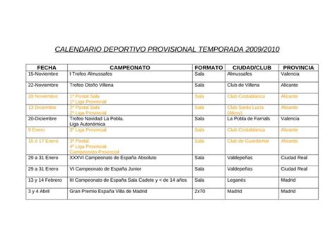 Calendario Deportivo Provisional Temporada 2009 PPT