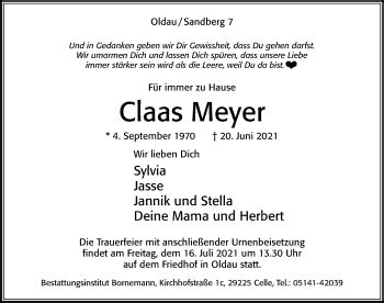 Traueranzeigen Von Claas Meyer Trauerportal Der Celleschen Zeitung