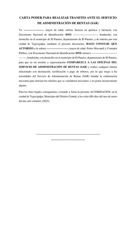 Carta Poder SAR CARTA PODER PARA REALIZAR TRAMITES ANTE EL SERVICIO