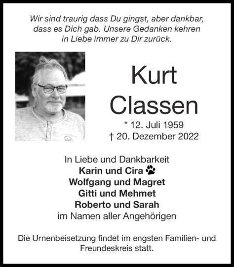 Traueranzeigen Von Kurt Classen Aachen Gedenkt