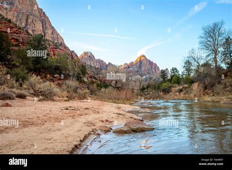 River Virgin River Flows Through Zion Canyon Canyon Junction Bridge