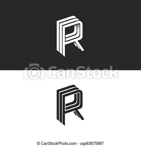 Letter R Logo Isometric Emblem Rrr Symbol Mockup Black And White