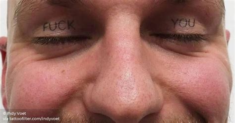 Healed Matching Fuck You Tattoo On Both Eyelids