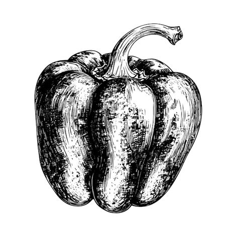 Premium Vector Bell Pepper Vector Drawing Isolated Hand Drawn Object Engraved Style Illustration