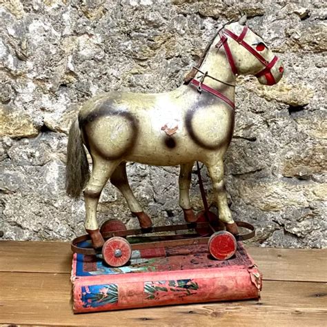 Jouet Ancien Cheval Carton Bouilli S Roulettes Tirer L Cm