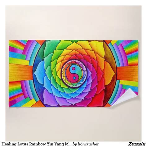 Healing Lotus Rainbow Yin Yang Mandala Beach Towel Mandala Beach