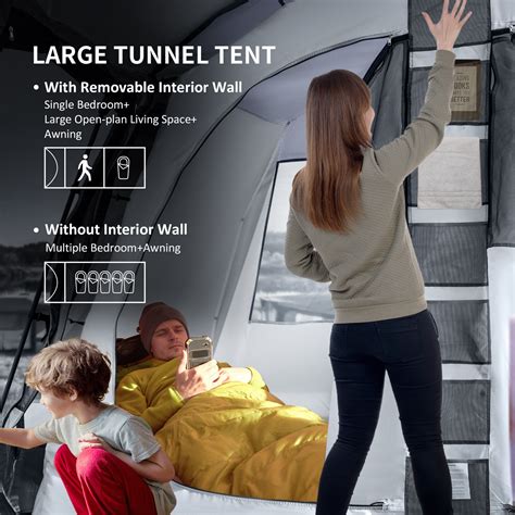 8-Person Camping Tent Tunnel Design with 4 Large Windows