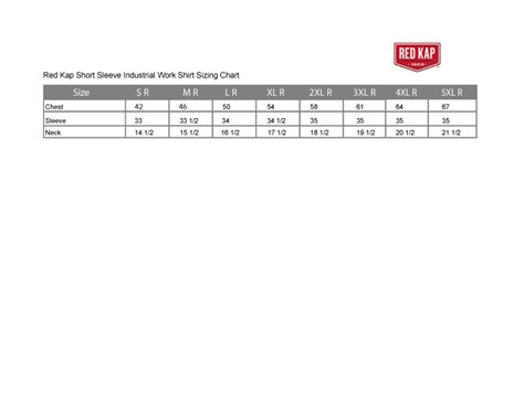 Red Kap Sizing Chart Crt Apparel