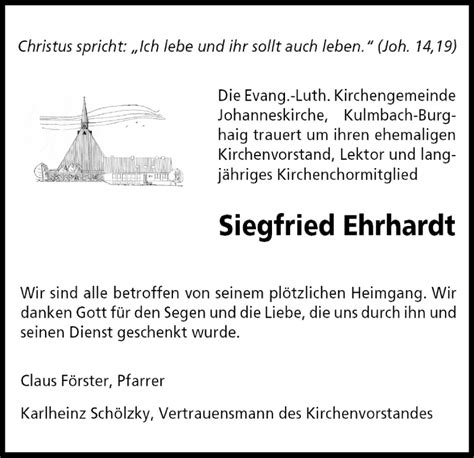 Siegfried Erhardt Traueranzeige Trauer InFranken De