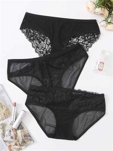 3 Piezas Set Bragas Con Encaje Floral Moda De Mujer Shein México