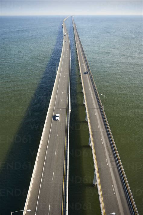 USA, Aerial photograph of the Chesapeake Bay Bridge Tunnel stock photo