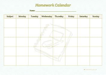 Homework Calendar Template Download Printable PDF | Templateroller