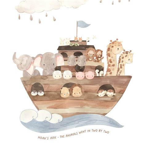 Noahs Ark Nursery Prints Set Of 3 Printables Cute Animal Etsy Noahs