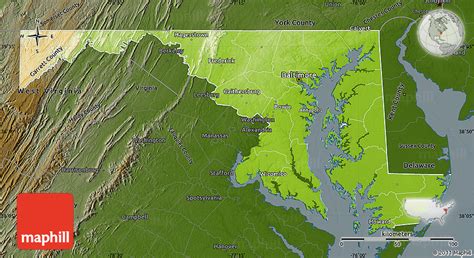 Physical Map of Maryland, darken