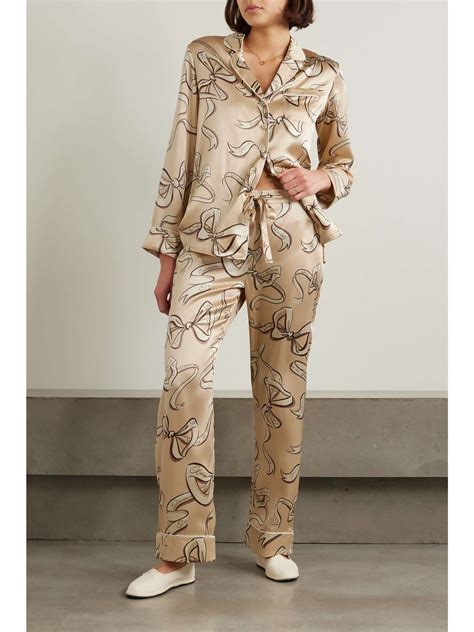 Olivia Von Halle Lila Printed Silk Satin Pajama Set Net A Porter