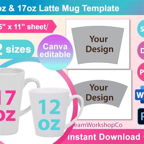 Bundle 12oz Latte Mug Template 17oz Latte Mug Template Etsy