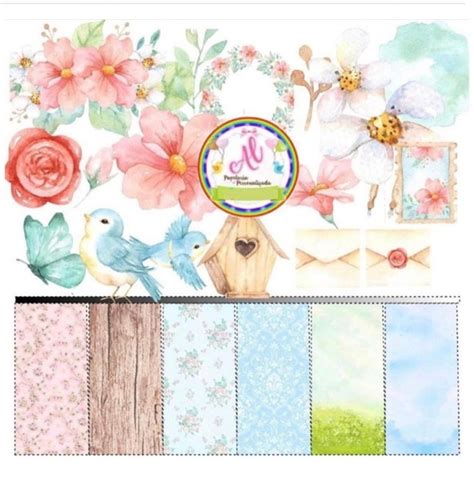 Kit Digital Jardim Encantado Aquarelado Scrapbook Elo