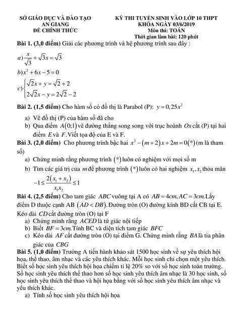 63 Đề Thi Tuyển Sinh Toán 9 Vào 10 Năm 2018 2019