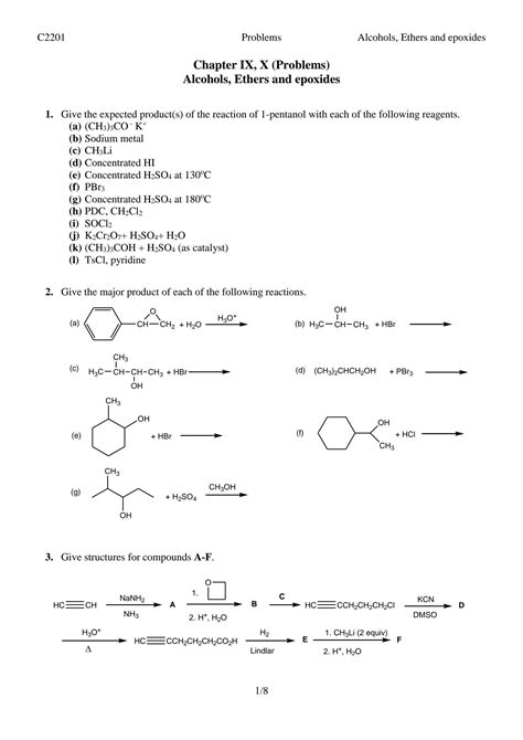 SOLUTION Ch Ix X Alcohols Ethers And Epoxides Problems Studypool