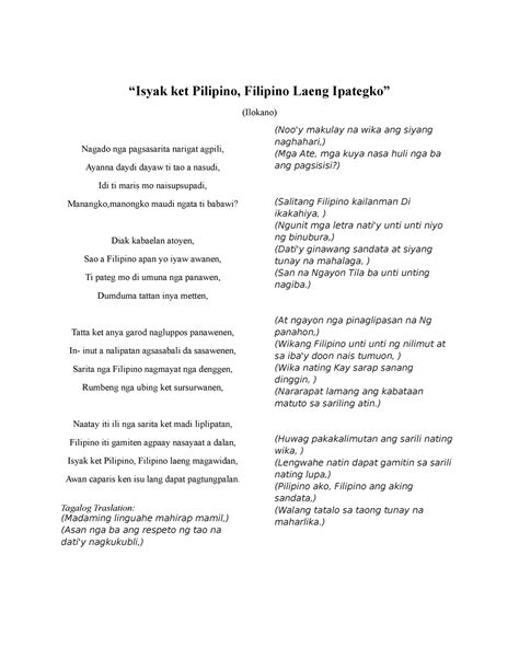 Final Output In Intro Ilocano Poem Isyak Ket Pilipino Filipino