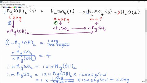 Solvedif 100 G Of Magnesium Hydroxide Reacts With 0605 G Of Sulfuric