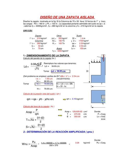 Plantilla de Excel de Diseño de una Zapata Aislada Apuntes de