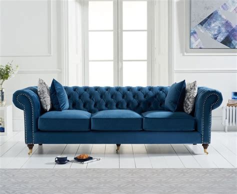 Blue Velvet Fabric Seater Sofa Homegenies