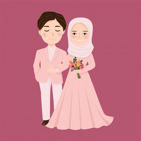 Cute Muslim Couple Premium Vector Freepik Vector Wedding Floral