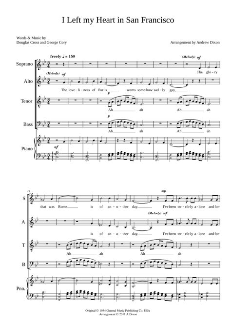 I Left My Heart In San Francisco George Cory Sheet Music For Piano