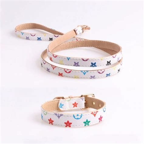 White Luxury Lv Inspired Dog Collar And Leash Set Petiboo
