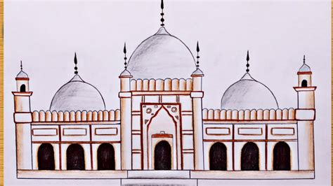 How to draw Badshahi Mosque - step by step | Easy Badshahi Masjid ...