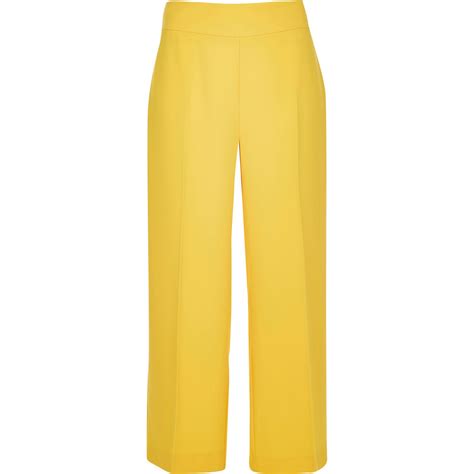 lyst river island yellow cropped wide leg pants  yellow