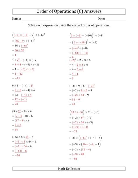 The Order Of Operations Worksheet