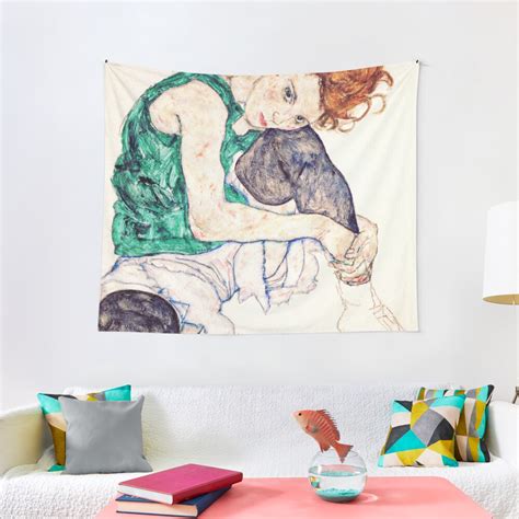 Egon Schiele Seated Woman With Bent Knee Tapestry By DejaVuStudio