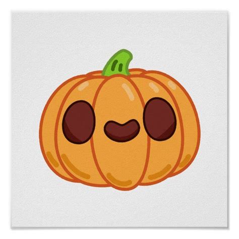 Cute Kawaii Halloween Pumpkin Poster Zazzle Cute Halloween Drawings
