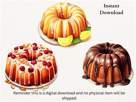 Bundt Cake Watercolor Clipart Bundle, Cute Digital Bundt Cake Illustration, Digital Bakery ...