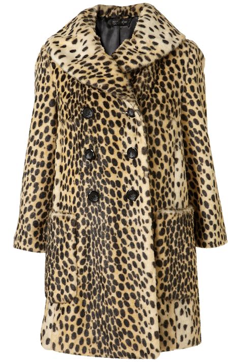 Topshop Leopard Print Vintage Faux Fur Coat In Animal Fawn Lyst