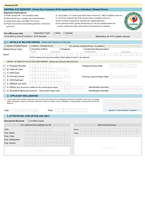 India Know Your Customer Kyc Application Form Cersai Fill Out