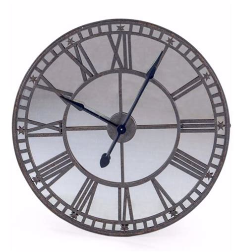 Industrial Large Antique Clock With Mirrored Face