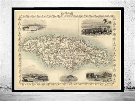 Old Map Of Jamaica 1851 Vintage Map Vintage Maps And Prints