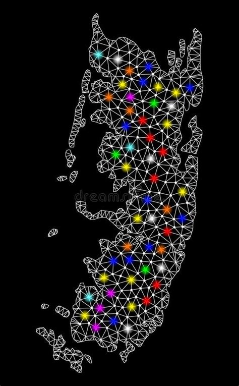 Mesh Polygonal Map Of Pemba Island With Colorful Light Spots Stock