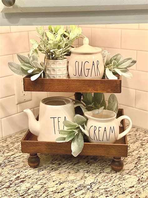 Tiered Traytier Tray Wooden Decor Stand Tier Tray Etsy Kitchen Tray