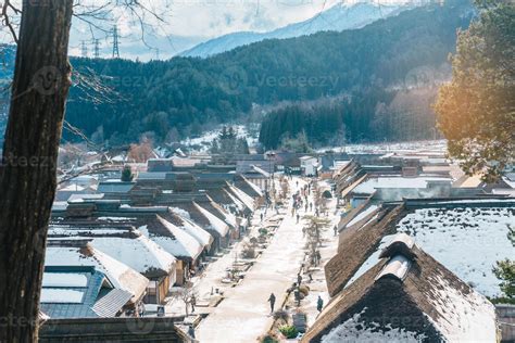 Ouchi Juku ancient farmer house village with snow in winter, former