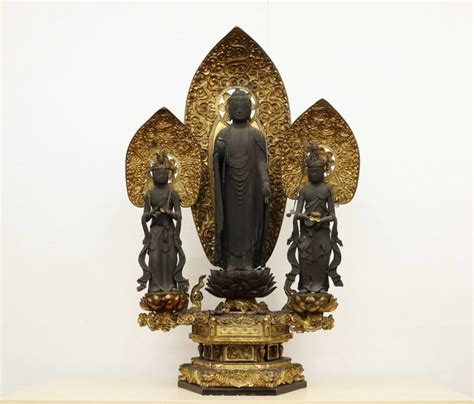 Amida Triad Buddha Statue Statue Wood Japan Muromachi Or