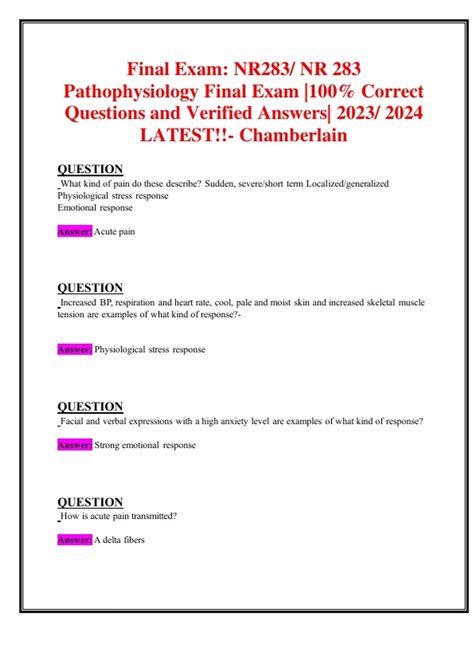 Final Exam NR283 NR 283 Pathophysiology Final Exam 100 Correct