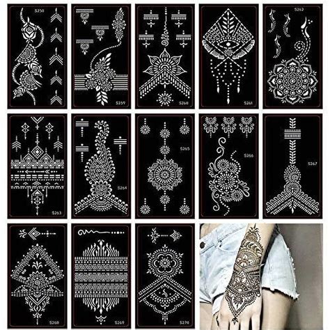 Xmasir Henna Tattoo Stencil Glitter Temporary Tattoo Temples Set Of 30 Sheets Indian Henna