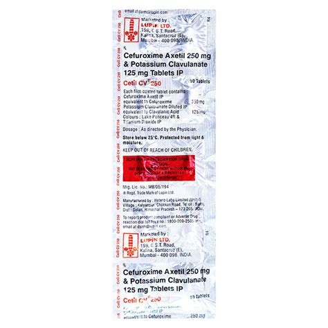 Buy Cetil CV 250 Tablet 10'S Online at Upto 25% OFF | Netmeds