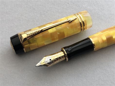 Parker Duofold Mini Check Citrine Fountain Pen Fine Nib Vintage And